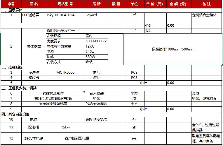 櫥窗LED透明屏價(jià)格報(bào)價(jià)組成部分一覽表